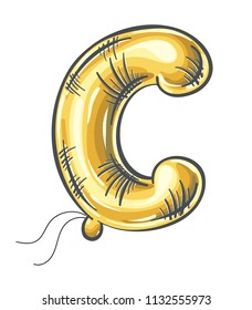 Vector hand drawn Metallic Gold Letter Balloon. Graphic element for your design. Vector illustration.