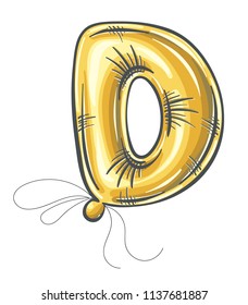 Vector hand drawn Metallic Gold Letter Balloon. Graphic element for your design. Vector illustration.