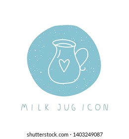 Vector hand drawn milk jug icon for culinary project, blog or logo. Minimalistic culinary stories template