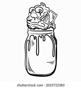 Vector hand drawn milkshake Illustration. Black and white sketch style. Design monochrome background.