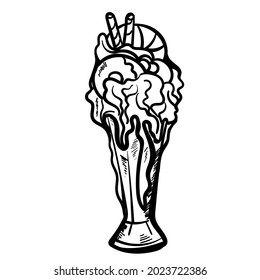 Vector hand drawn milkshake Illustration. Black and white sketch style. Design monochrome background.