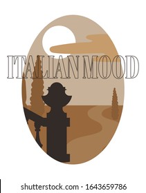 Vector  hand drawn  minimalistic illustration of italian landscape. Creative  artwork with abstract shapes. Template for postcard, poster, banner, print for t-shirt, label,  patch.