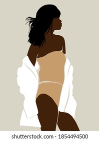 Vector hand drawn minimalistic illustration of girl. Creative artwork. Template for card, poster, banner, print for t-shirt, pin, badge, patch.