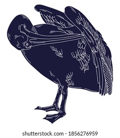 Vector hand drawn minimalistic illustration of pelican. Creative artwork. Template for card, poster, banner, print for t-shirt, pin, badge, patch.