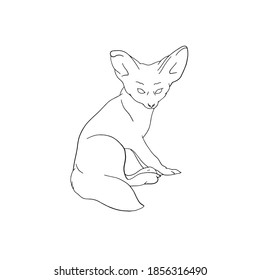 Vector hand drawn minimalistic illustration of fennec fox. Creative artwork. Template for card, poster, banner, print for t-shirt, pin, badge, patch.