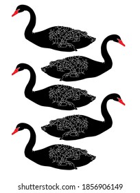 Ilustración minimalista de cisnes dibujada a mano por vectores. Obra de arte creativa. Plantilla para tarjeta, afiche, banner, imprimir para camiseta, pin, insignia, parche.