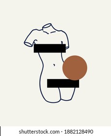 Vektorhandgezeichnete minimalistische Darstellung des weiblichen Körpers mit geometrischen Formen. Kreative Kunstwerke. Vorlage für Karte, Poster, Banner, Druck für T-Shirt, Pin, Badge, Patch.