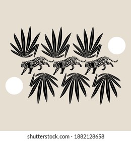 Vector hand drawn minimalistic illustration of tigers. Creative artwork. Template for card, poster, banner, print for t-shirt, pin, badge, patch.