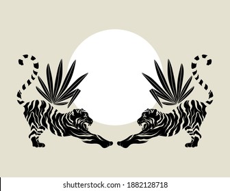 Vector hand drawn minimalistic illustration of tigers . Creative artwork. Template for card, poster, banner, print for t-shirt, pin, badge, patch.