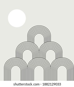 Vector hand drawn minimalistic illustration of arch with circle . Creative artwork. Template for card, poster, banner, print for t-shirt, pin, badge, patch.