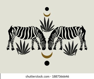 Ilustración minimalista de cebra dibujada a mano por vectores. Obra de arte creativa. Plantilla para tarjeta, afiche, banner, imprimir para camiseta, pin, insignia, parche.