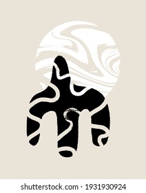 Ilustración minimalista dibujada a mano por vectores. Obra de arte creativa y colorida con trazo texturizado. Plantilla para tarjeta, afiche, banner, imprimir para camiseta, pin, insignia, parche.