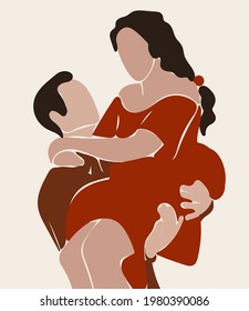 Vector hand drawn minimalistic illustration of family. Creative artwork. Template for card, poster, banner, print for t-shirt, pin, badge, patch.