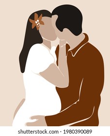 Vector hand drawn minimalistic illustration of family. Creative artwork. Template for card, poster, banner, print for t-shirt, pin, badge, patch.