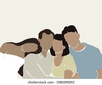 Vector hand drawn minimalistic illustration of family. Creative artwork. Template for card, poster, banner, print for t-shirt, pin, badge, patch.