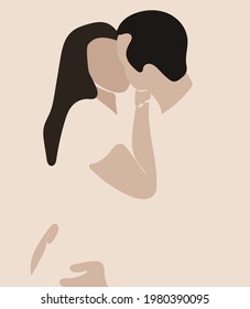 Vector hand drawn minimalistic illustration of family. Creative artwork. Template for card, poster, banner, print for t-shirt, pin, badge, patch.