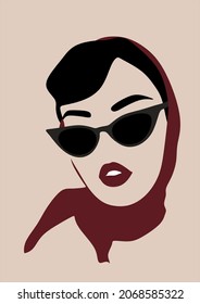 Vector hand drawn minimalistic illustration of girl. Creative artwork. Template for card, poster, banner, print for t-shirt, pin, badge, patch.