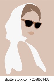 Ilustración minimalista de la muchacha dibujada a mano vectora. Obra de arte creativa. Plantilla para tarjeta, afiche, banner, imprimir para camiseta, pin, insignia, parche.