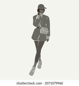 Vector hand drawn minimalistic illustration of girl. Creative artwork. Template for card, poster, banner, print for t-shirt, pin, badge, patch.