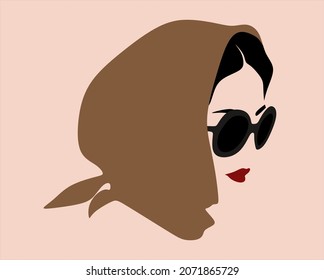 Vector hand drawn minimalistic illustration of girl. Creative artwork. Template for card, poster, banner, print for t-shirt, pin, badge, patch.