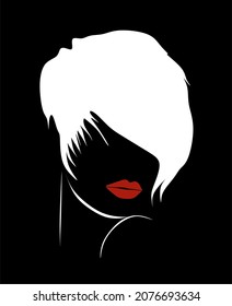 Vector hand drawn minimalistic illustration of girl. Creative artwork. Template for card, poster, banner, print for t-shirt, pin, badge, patch.