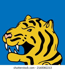 Vector hand drawn minimalistic illustration of tiger head. Creative artwork. Template for card, poster, banner, print for t-shirt, pin, badge, patch.