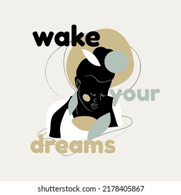 Vector hand drawn minimalistic illustration of woman portrait. Creative abstract artwork with oriental girl . Template for card, poster, banner, print for t-shirt, pin, badge, patch.