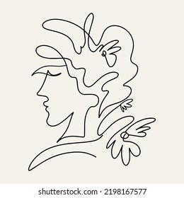 Vector hand drawn minimalistic illustration of character. Creative one line abstract artwork with portrait . Template for card, poster, banner, print for t-shirt, brochure.