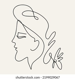 Vector hand drawn minimalistic illustration of character. Creative one line abstract artwork with portrait . Template for card, poster, banner, print for t-shirt, brochure.
