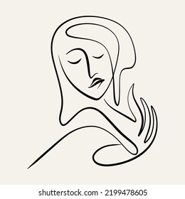 Ilustración minimalista del carácter dibujada a mano por vectores. Obra de arte creativa abstracta de una línea con retrato. Plantilla para tarjeta, afiche, banner, imprimir para camiseta, folleto.