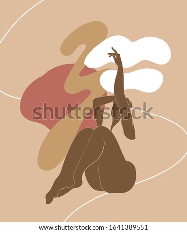 Vector  hand drawn minimalistic  illustration of  girl  isolated. Creative  artwork with abstract shapes. Template for postcard, poster, banner, print for t-shirt, label,  patch.