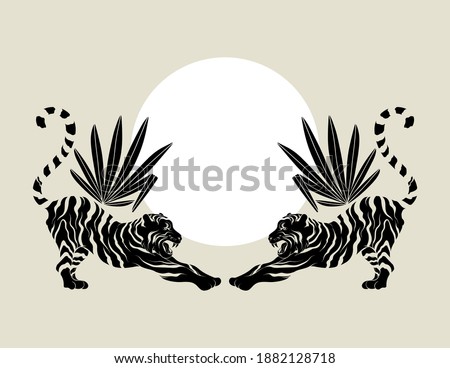 Vector hand drawn minimalistic illustration of tigers . Creative artwork. Template for card, poster, banner, print for t-shirt, pin, badge, patch.