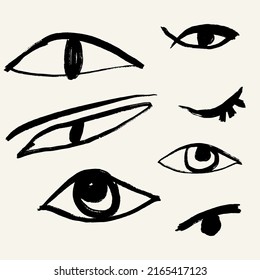 Vector hand drawn minimalistic one line illustration of human eyes. Creative ink flat naive artwork . Template for card, poster, banner, print for t-shirt, pin, badge, patch.