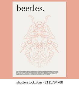 Vector  hand drawn  minimalistic placard with illustration. Creative artwork with beetle. Template for card, poster, banner, print for t-shirt, pin, badge, patch.
