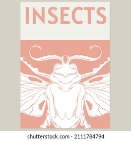 Vector  hand drawn  minimalistic placard with illustration. Creative artwork with beetle. Template for card, poster, banner, print for t-shirt, pin, badge, patch.