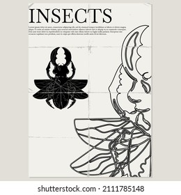 Vector  hand drawn  minimalistic placard with illustration. Creative artwork with beetle. Template for card, poster, banner, print for t-shirt, pin, badge, patch.