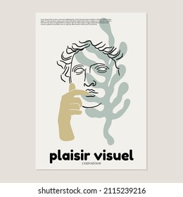 Cartel minimalista dibujado a mano con vectores con ilustración. Obra de arte creativa abstracta con cabeza antigua. Plantilla para tarjeta, afiche, banner, imprimir para camiseta, folleto.