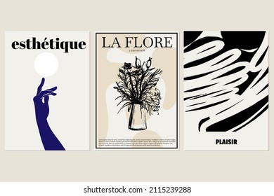 Vector  hand drawn  minimalistic placard with illustration of still life with a bouquet. Creative artwork . Template for card, poster, banner, print for t-shirt, pin, badge, patch.