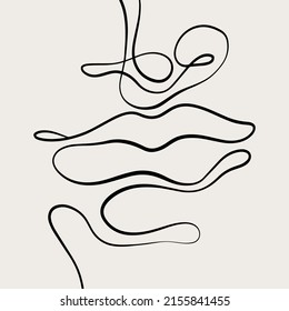 Vector hand drawn minimalistic placard with illustration of lips. Creative abstract artwork . Template for card, poster, banner, print for t-shirt, pin, badge, patch.