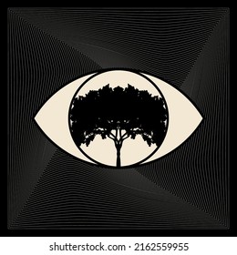 Vector hand drawn minimalistic placard with illustration of tree. Creative abstract artwork . Template for card, poster, banner, print for t-shirt, pin, badge, patch.