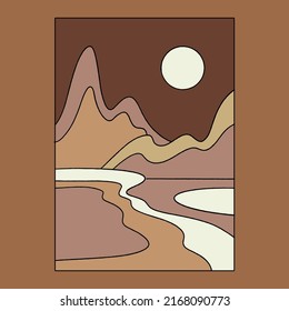 Vector hand drawn minimalistic placard with illustration of landscape. Creative abstract artwork . Template for card, poster, banner, print for t-shirt, pin, badge, patch.
