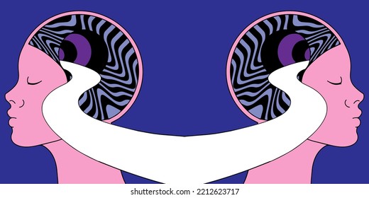 Vector hand drawn minimalistic placard with illustration of female profile. Creative abstract artwork . Template for card, poster, banner, print for t-shirt, pin, badge, patch.