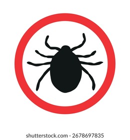 Vector hand drawn mite silhouette in red circle isolated on white background