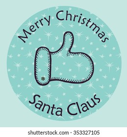 Vector hand drawn mitten illustration of Santa Claus thumb up icon