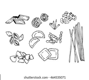 Vector hand drawn of mix pasta set