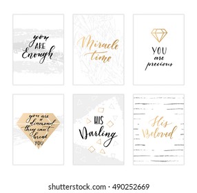 Vector hand drawn modern cards. Trendy hand written calligraphy postcards. Elegant calligraphic quotes and phrases.
