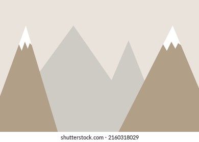 Vector hand drawn modern childrens wallpaper. Simple snow-capped mountains. Minimalistic design. Scandinavian style. To decorate a child's room.