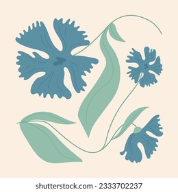 Ilustración moderna de vectores dibujada a mano. Afiche de flores del siglo plano.