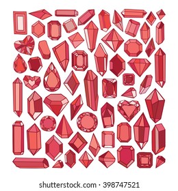Vector hand drawn modern set of crystals, precious stones, rubies. Trendy hipster elements for labels, logos, badges design.