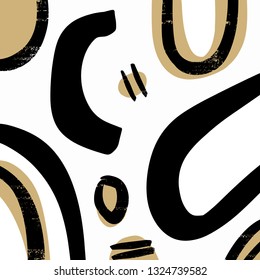 Vector hand drawn modern stylish poster with pattern in scandinavian style. Home apparel, brush strokes print, abstract shapes, trendy painting. Banner and placard